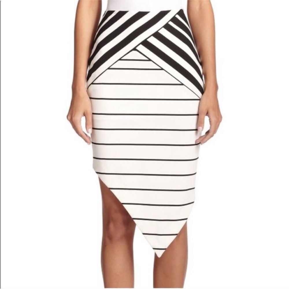 Bec + Bridge Black and White Striped Midi Skirt, US4